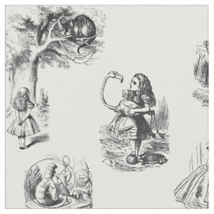 Alice in Wonderland Black and White Fabric