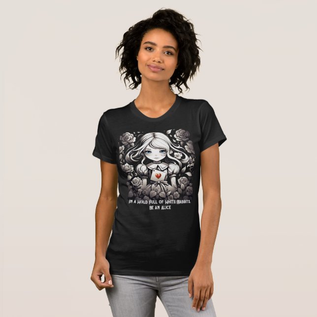 Alice in Wonderland Black and White  T-Shirt (Front Full)