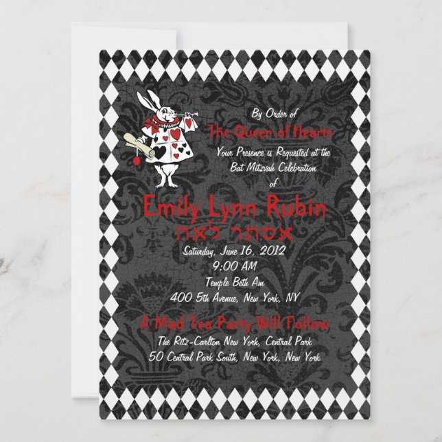 Alice in Wonderland Black Party Invitation (Front)