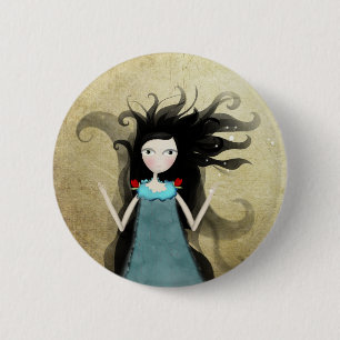 Alice in wonderland blue dress red flowers  Button