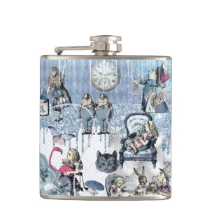 Alice in Wonderland Blue Ice design Hip Flask