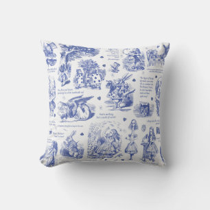 Alice in Wonderland Blue Toile Quotes Cushion