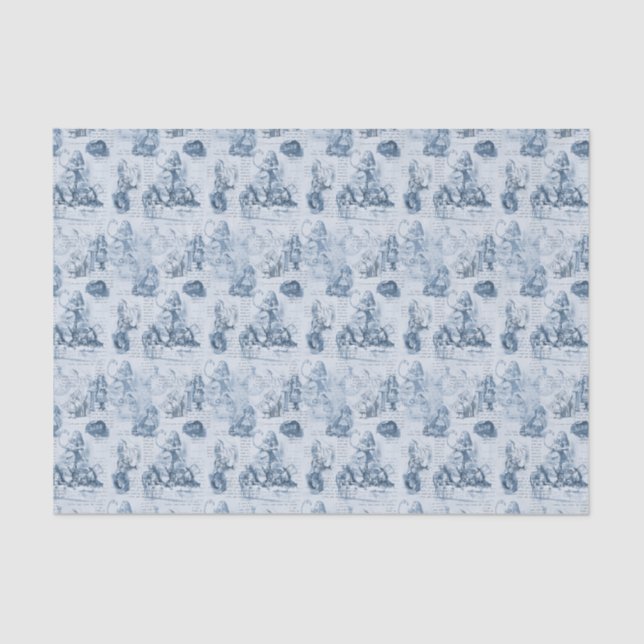 Alice in Wonderland Blue Vintage Book Tissue Paper (Front)