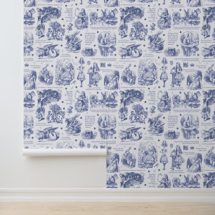 Alice in Wonderland Blue White Toile Nursery Wallpaper