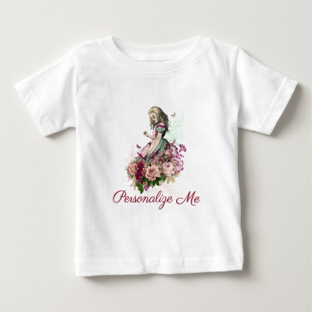 Alice in Wonderland Blush Floral Personalised Baby T-Shirt (Front)