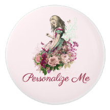 Alice in Wonderland Blush Floral Personalised Ceramic Knob