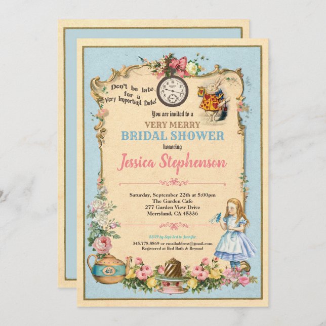 Alice in Wonderland bridal shower invitaion blue Invitation (Front/Back)