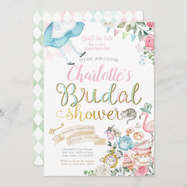 Alice in Wonderland Bridal Shower Invitation (Front/Back)