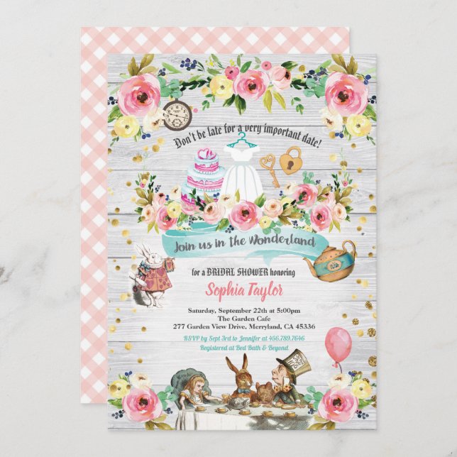 Alice in Wonderland bridal shower invitation (Front/Back)