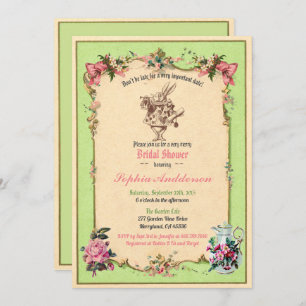 Alice in Wonderland bridal shower invitation green