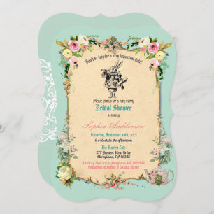 Alice in Wonderland bridal shower invitation teal