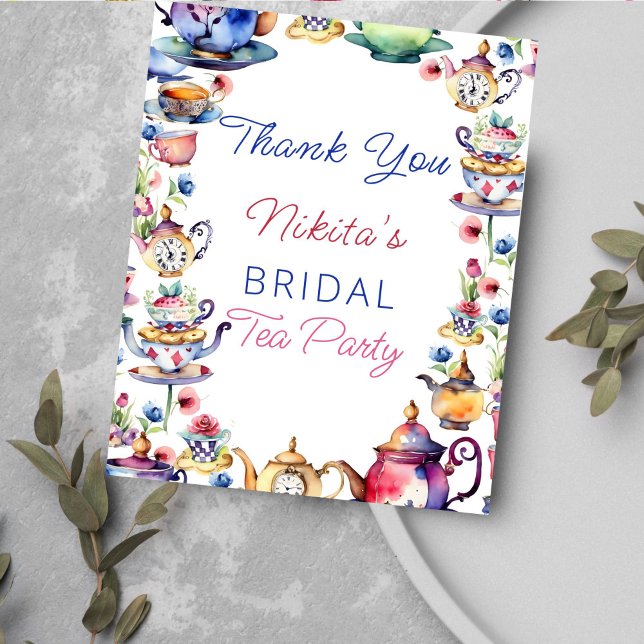Alice in wonderland bridal shower thank you card (Bridal shower tea party thank you card Alice in wonderland themed bridal shower thank you card)