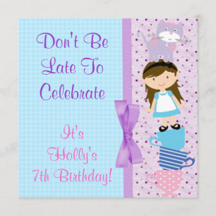 Alice In Wonderland Brunette Birthday Celebration Invitation