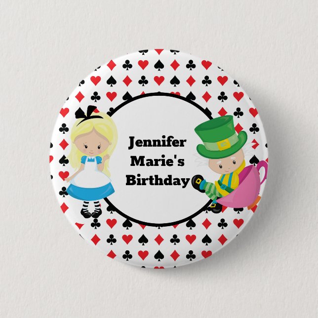 Alice in Wonderland Card Deck Custom Kids Birthday 6 Cm Round Badge (Front)