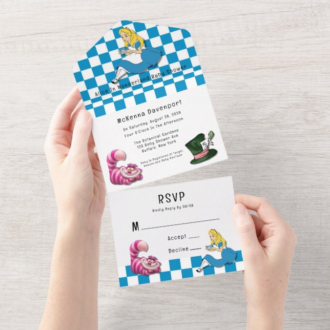Alice in Wonderland Cat and Hat Baby Shower  All In One Invitation (Tearaway)