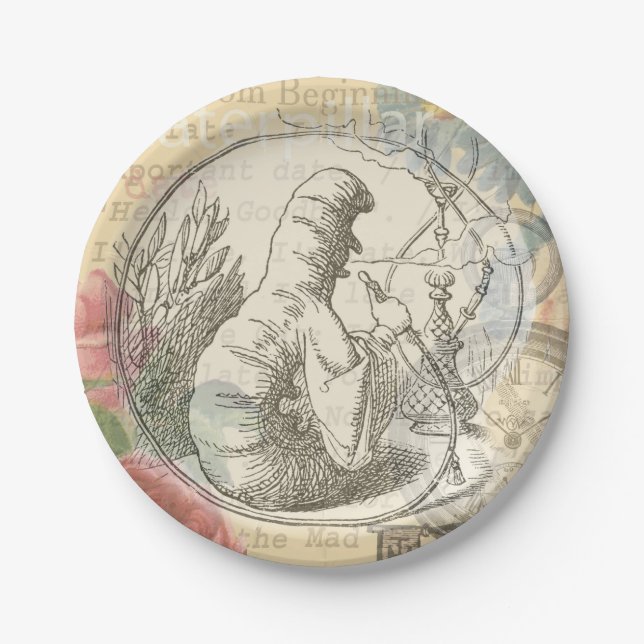 Alice in Wonderland Caterpillar: Original Tenniel  Paper Plate (Front)
