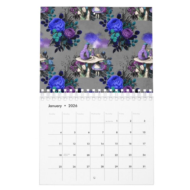 Alice in Wonderland Caterpillar Smoking Flowers Calendar (Jan 2026)