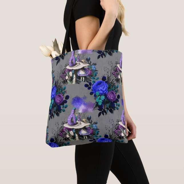 Alice in Wonderland Caterpillar Smoking Flowers Tote Bag (Close Up)