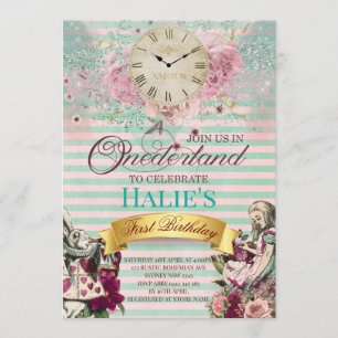 Alice in Wonderland Chalkboard First Birthday Invitation