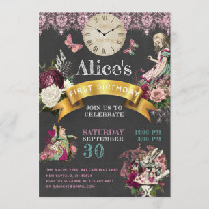 Alice in Wonderland Chalkboard Modern Birthday Invitation