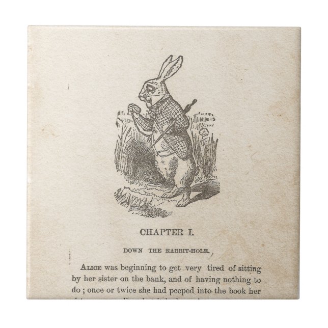 Alice In Wonderland, Chapter One, Down the Rabbit Ceramic Tile (Front)