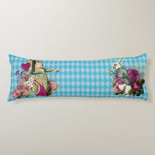 Alice in Wonderland Characters on Blue Harlequin Body Cushion