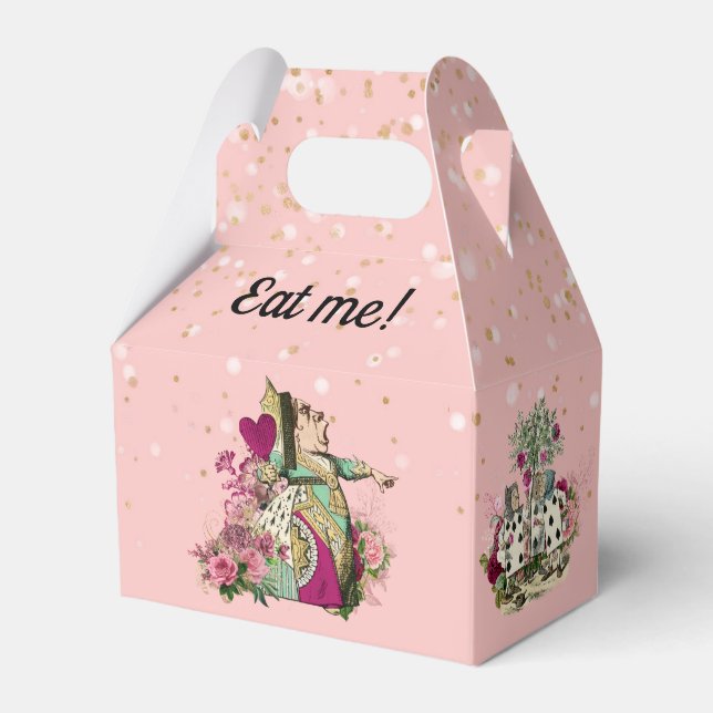 Alice in Wonderland Characters on Pink and Gold Favour Box (Front Side)