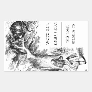 Alice in Wonderland / Cheshire Cat Bookplate Rectangular Sticker