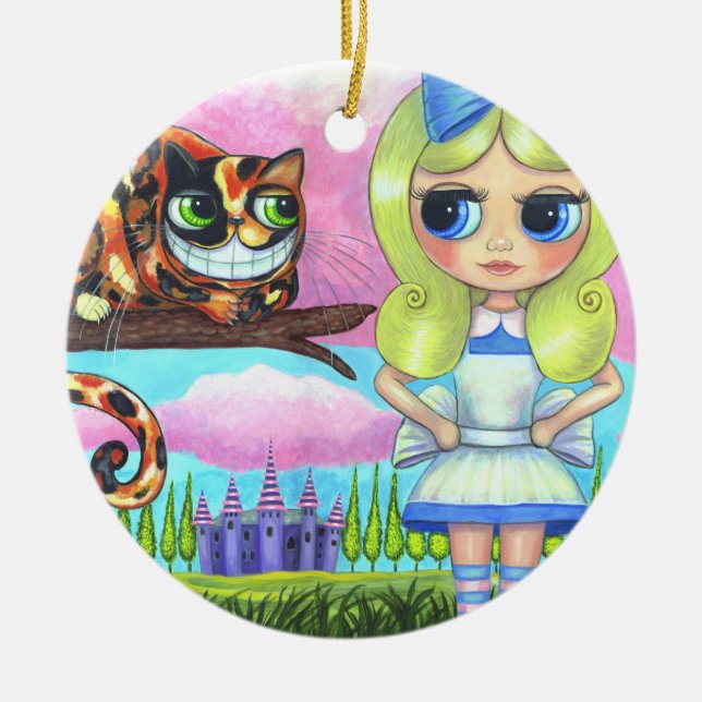 Alice in Wonderland Cheshire Cat Cute Ceramic Ornament (Front)
