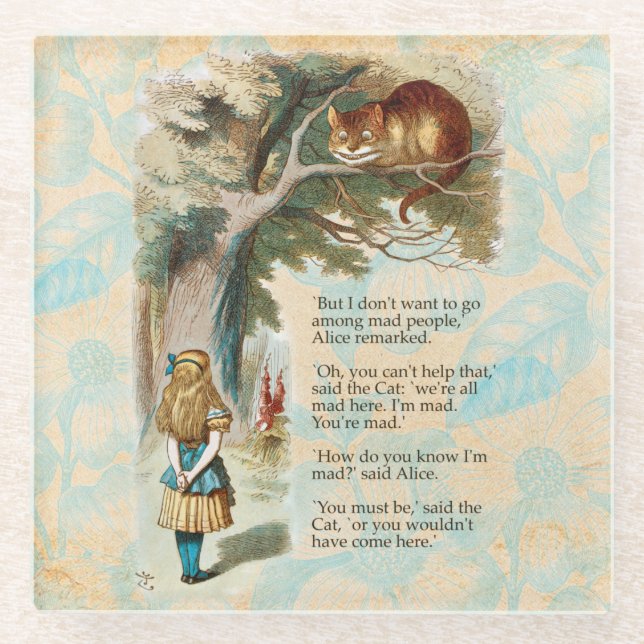 Alice in Wonderland Cheshire Cat Mad  Glass Coaster (Front)