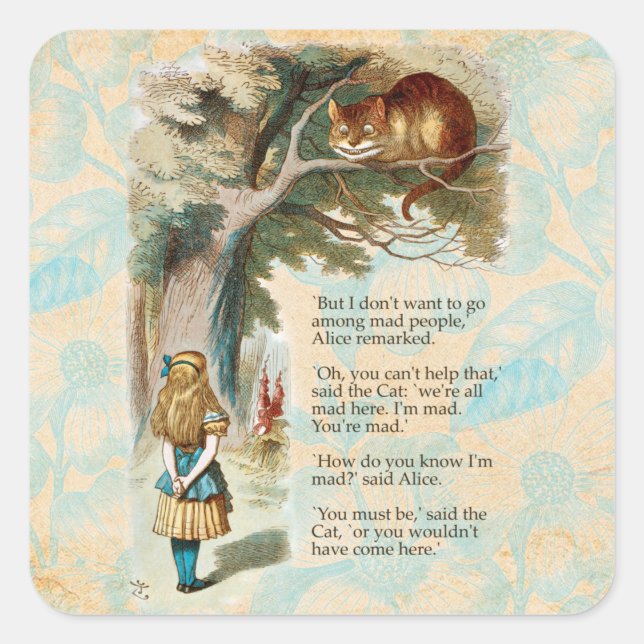 Alice in Wonderland Cheshire Cat Mad  Square Sticker (Front)