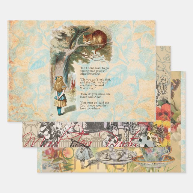 Alice in Wonderland Cheshire Cat Mad  Wrapping Paper Sheet (Set)