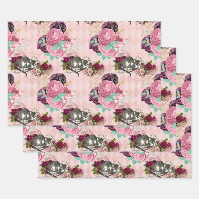 Alice in Wonderland Cheshire Cat Pink Wrapping Paper Sheet (Set)