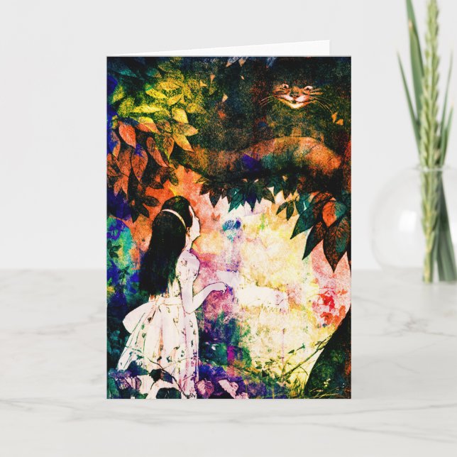 Alice in Wonderland Cheshire Cat Watercolour Card (Front)