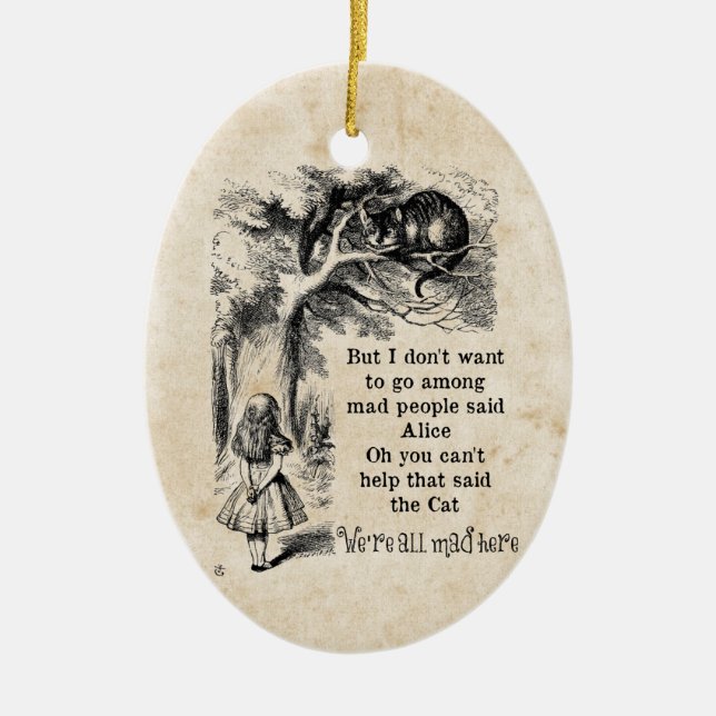 Alice in Wonderland; Cheshire Cat with Alice Ceramic Tree Decoration (Front)