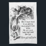 Alice in Wonderland; Cheshire Cat with Alice Tea Towel<br><div class="desc">Vintage illustration fairy tales and nursery rhymes image of Alice with the Cheshire Cat by John Tenniel in Lewis Carroll's Alice's Adventures in Wonderland,  1865,  a text-designed dialogue included. "We are all mad here":)</div>