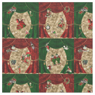 Alice in Wonderland Christmas Green/Red Curtain Fabric