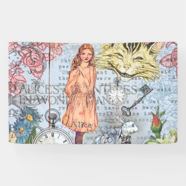 Alice in Wonderland Classic Cheshire Rabbit Alice Banner (Horizontal)