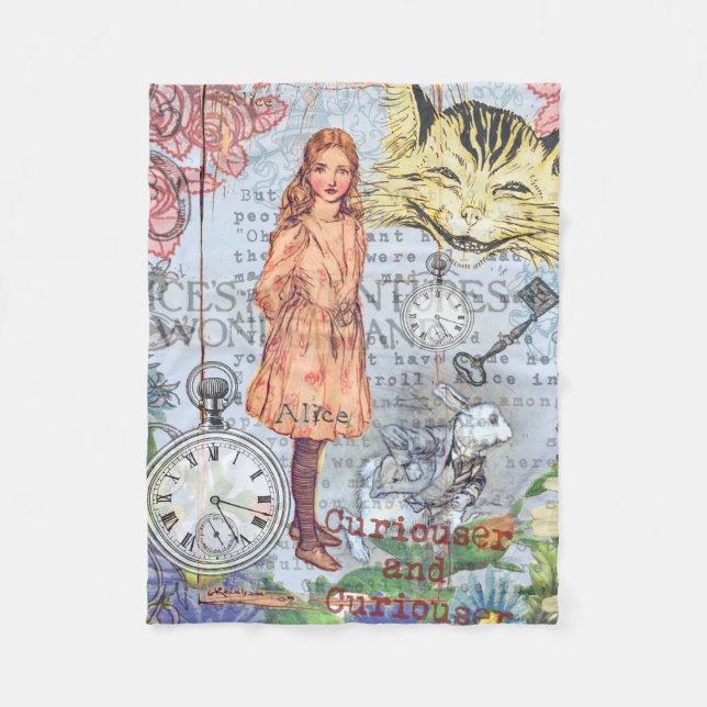 Alice in Wonderland Classic Cheshire Rabbit Alice Fleece Blanket (Front)