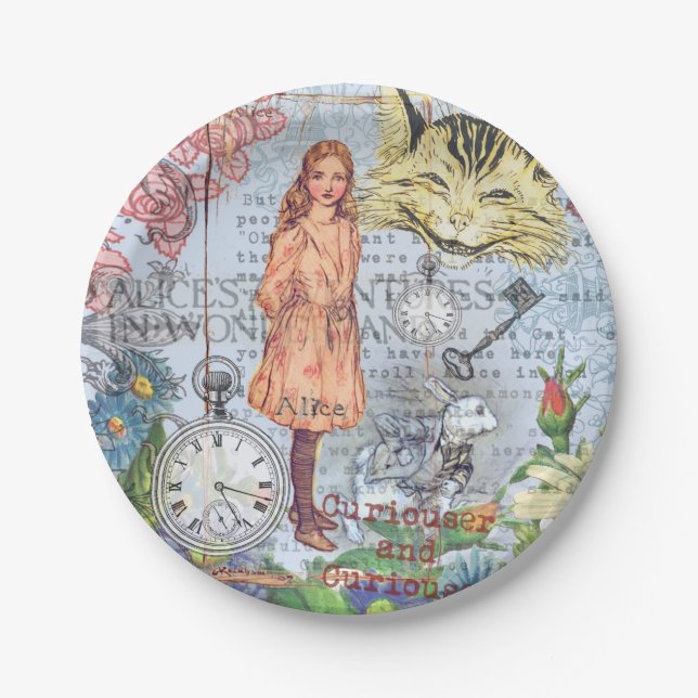 Alice in Wonderland Classic Cheshire Rabbit Alice Paper Plate (Front)