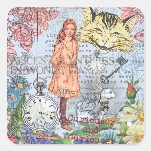 Alice in Wonderland Classic Cheshire Rabbit Alice Square Sticker (Front)