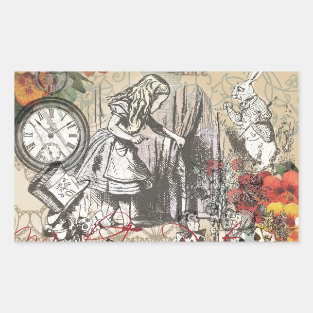 Alice in Wonderland Curtain Classic Art Rectangular Sticker (Front)