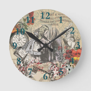 Alice in Wonderland Curtain Classic Art Round Clock
