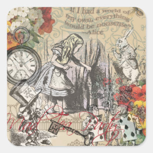 Alice in Wonderland Curtain Classic Art Square Sticker