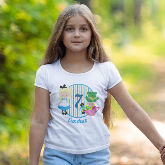 Alice in Wonderland Cute Custom Kids Blue Birthday T-Shirt (Creator Uploaded)