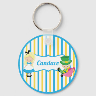 Alice in Wonderland Cute Kids Monogram Blue Yellow Key Ring