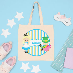 Alice in Wonderland Cute Kids Monogram Book Tote Bag