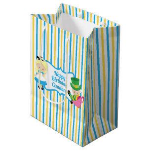 Alice in Wonderland Cute Personalised Kid Birthday Medium Gift Bag