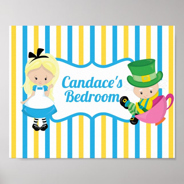Alice in Wonderland Cute Personalised Kids Bedroom Poster (Front)