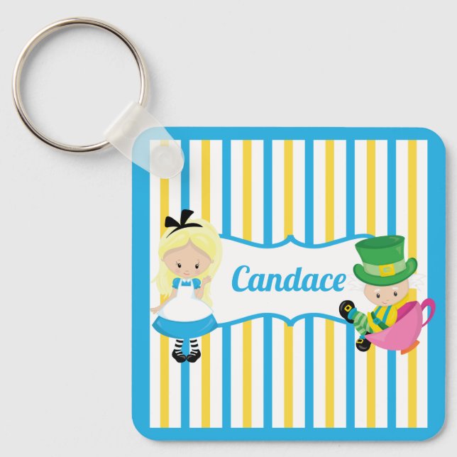 Alice in Wonderland Cute Personalised Kids Book Key Ring (Front)
